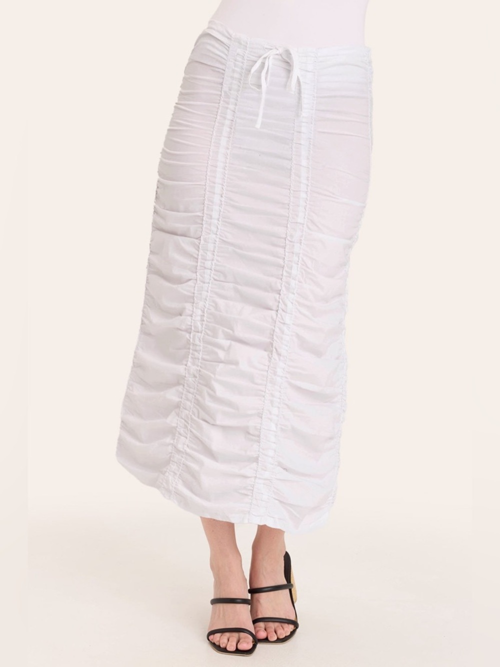 XCVI Stretch Poplin Double Shirred Panel Skirt White